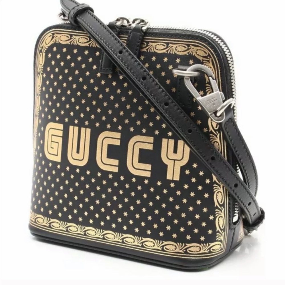 New Gucci ‘GUCCY’ black & gold cross body